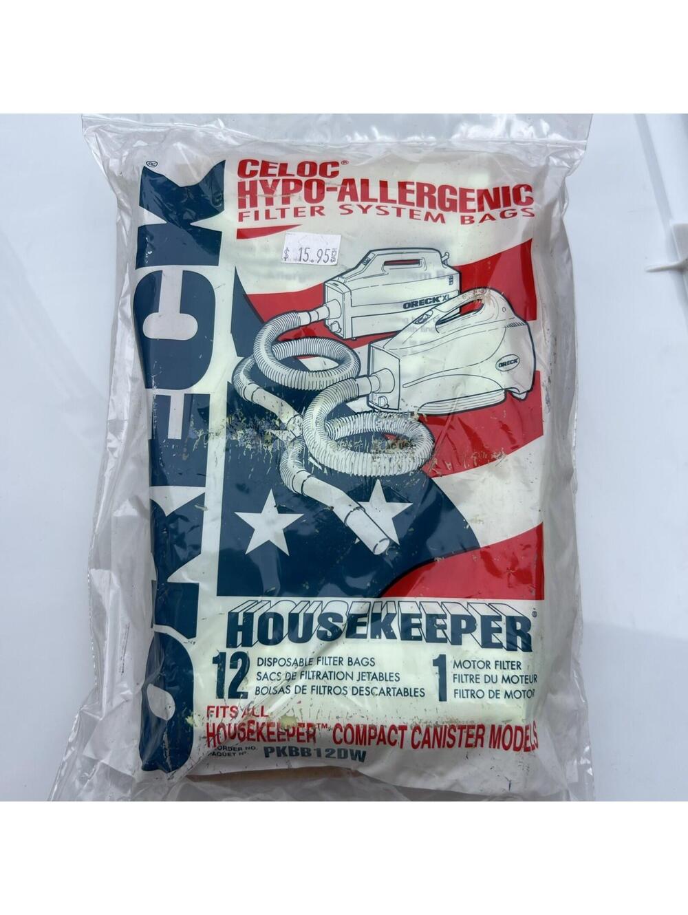 Oreck Set of 12 Vacuum Bags  Model PK BB12DW Housekeeper Canister Model